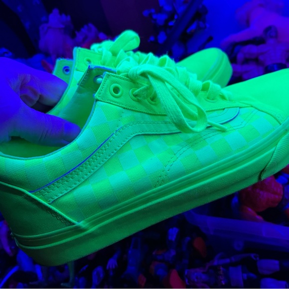 Vans Old Skool Skate Shoes Checkerboard Neon Green Lime Men's 9 Skateboarding - Picture 9 of 9